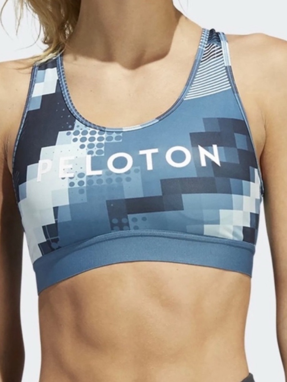 Adidas X Peloton Digi Motion Print Women's Racerback Blue Sports Bra XL